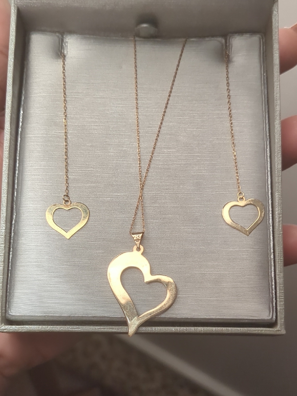 🥳Zales 10k Real Gold Heart Necklace and Heart Drop Earrings Set